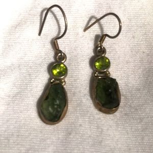 Moldavite and peridot earrings